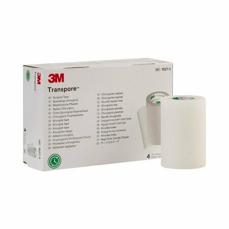 3M TRANSPORE Plastic Medical Tape, 3in x 10 Yard, Transparent, 4PK 1527-3